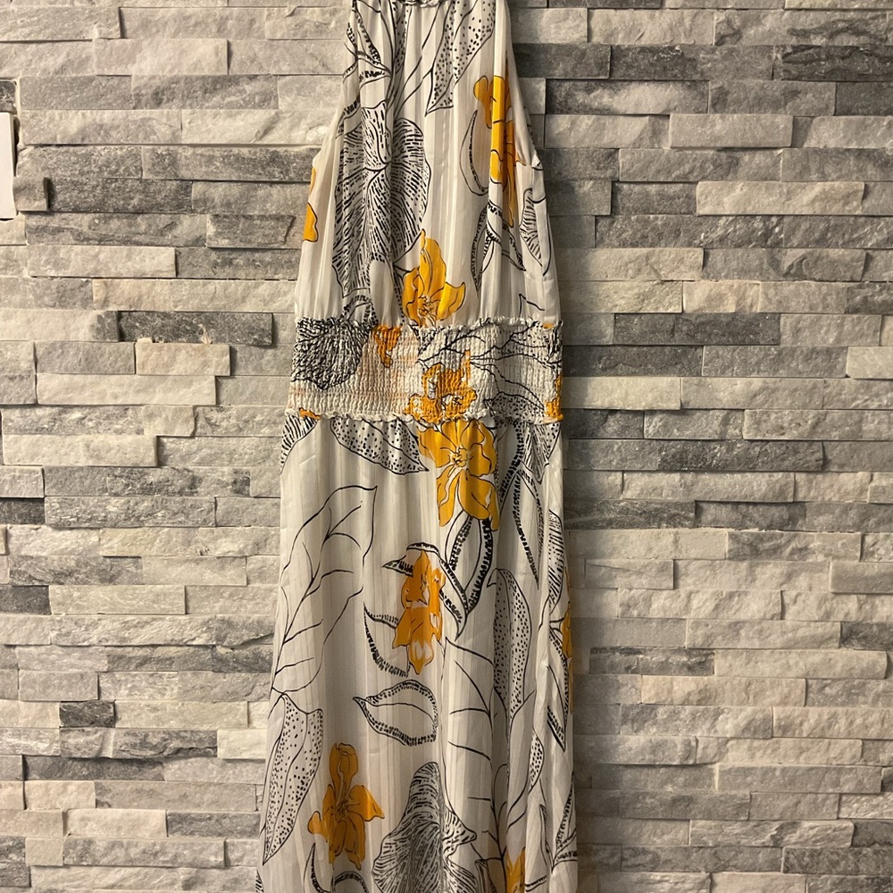 White House Black Market Yellow and Gray Floral Maxi Dress